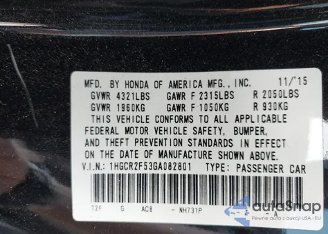 2016 Honda Accord Sport from USA, damaged, VIN 1HGCR2F53GA082801